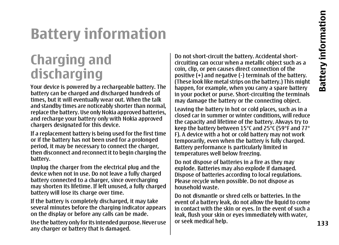 Nokia E51 manual Battery information 