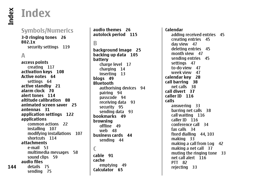 Nokia E51 manual Index, Symbols/Numerics 