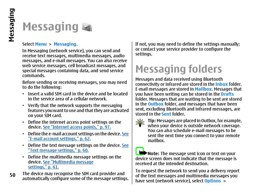 Nokia E51 manual Messaging folders, Select Menu Messaging 