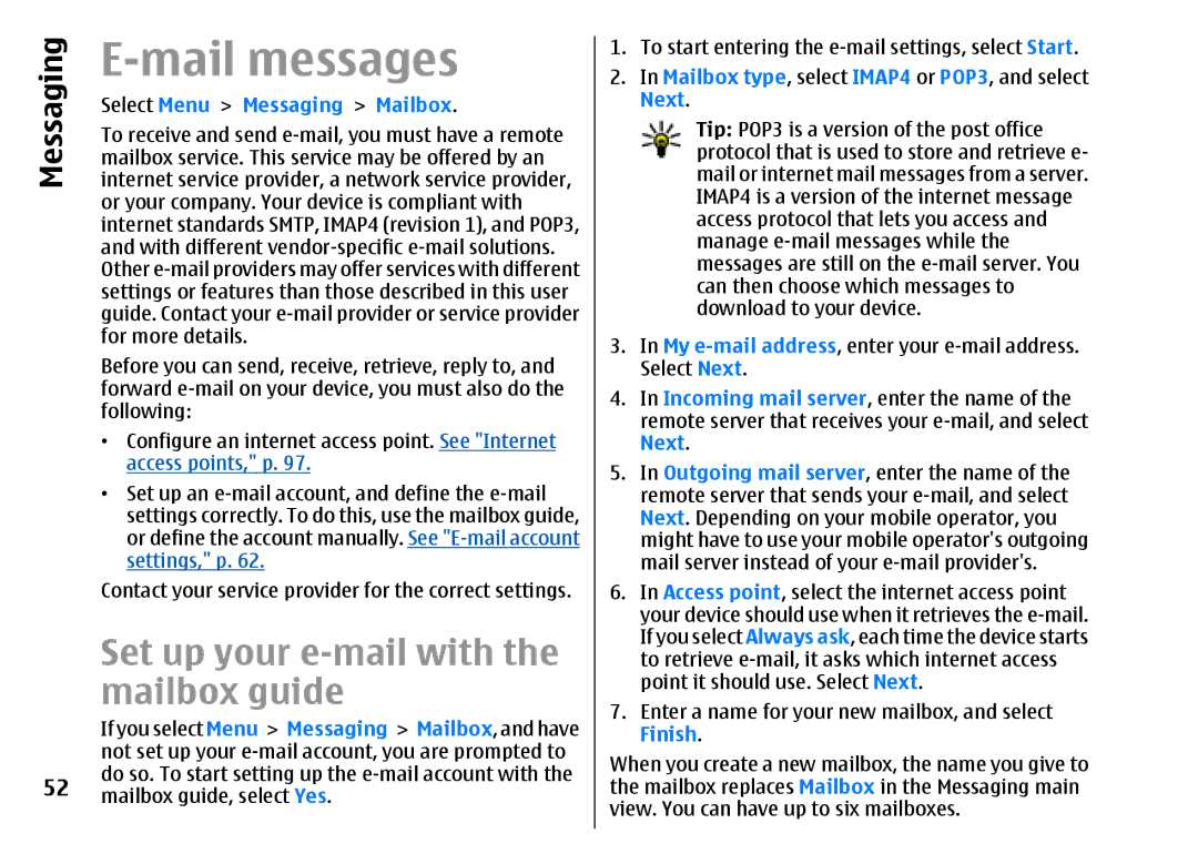 Nokia E51 manual Mail messages, Set up your e-mail with, Mailbox guide, Select Menu Messaging Mailbox 