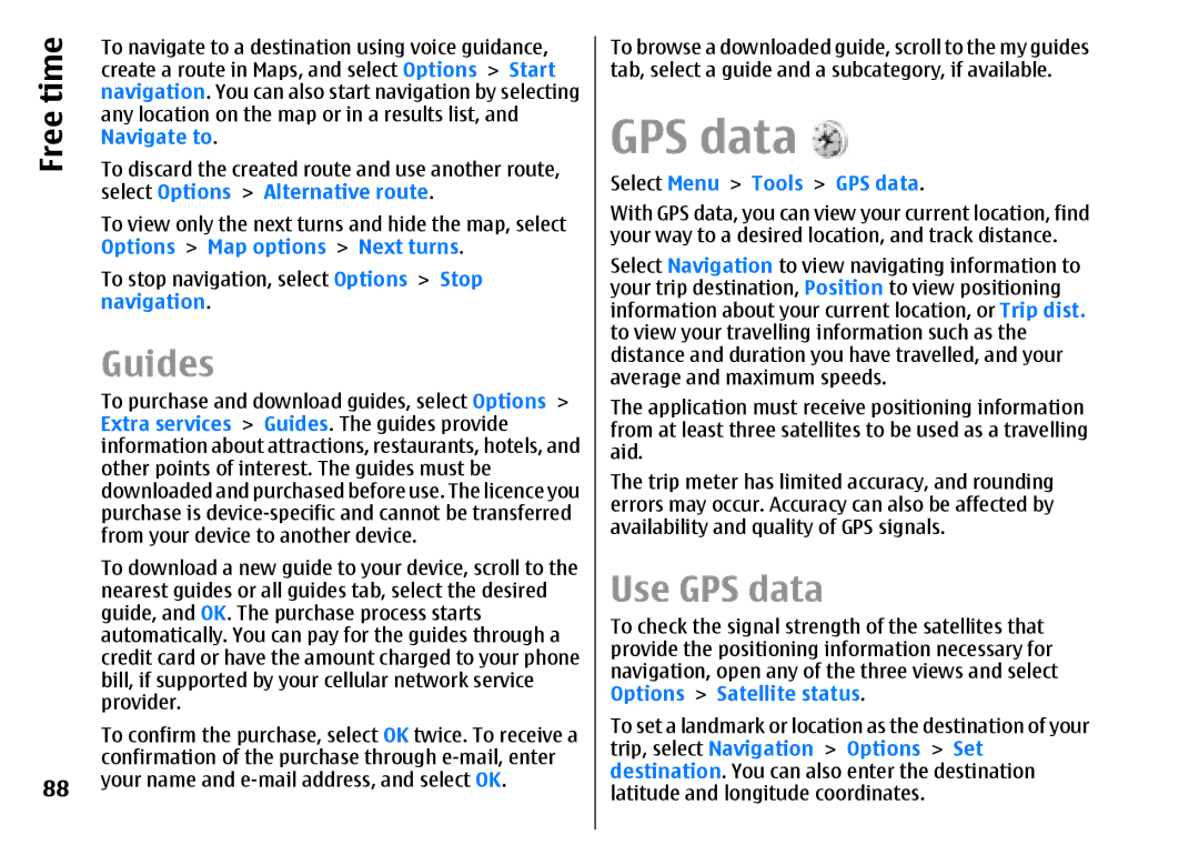 Nokia E51 manual Guides, Use GPS data 