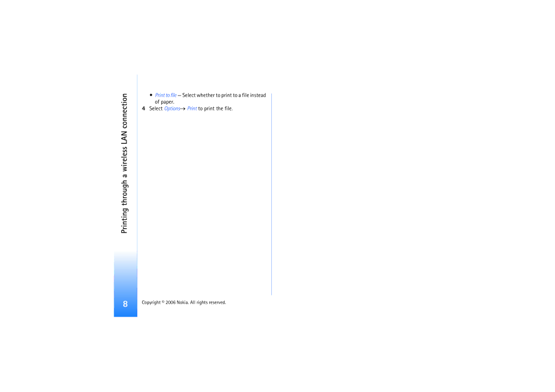 Nokia E61 manual Printing through a wireless LAN connection 