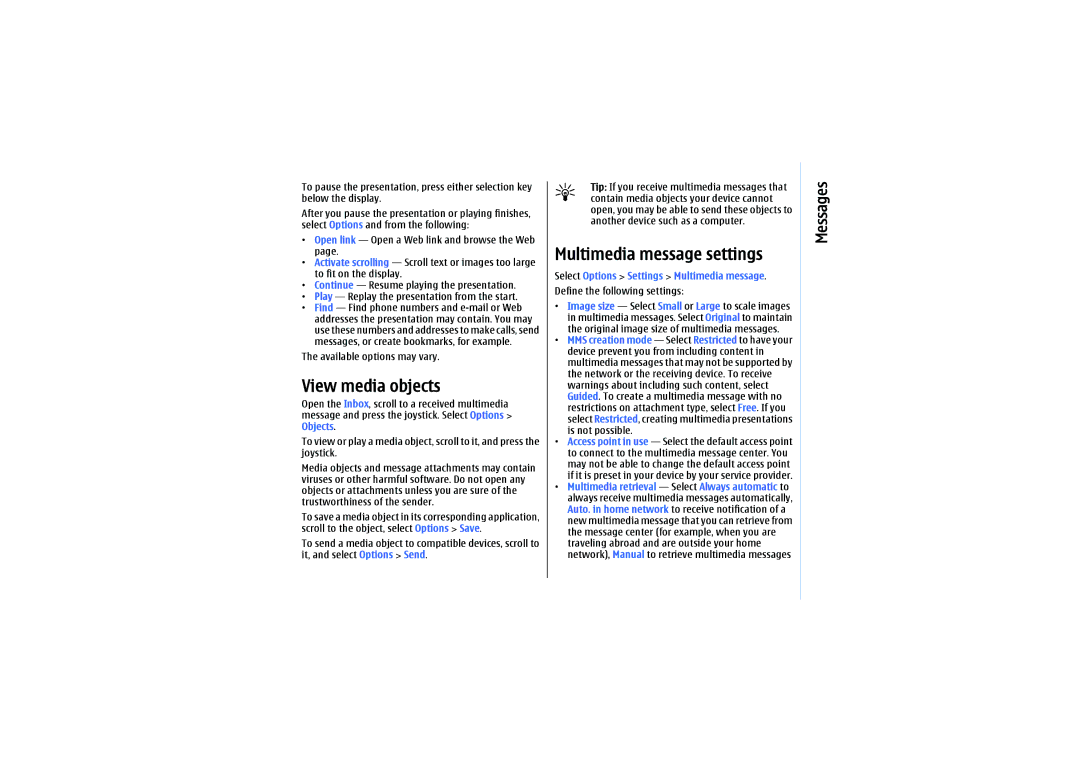 Nokia E61 manual View media objects, Multimedia message settings 