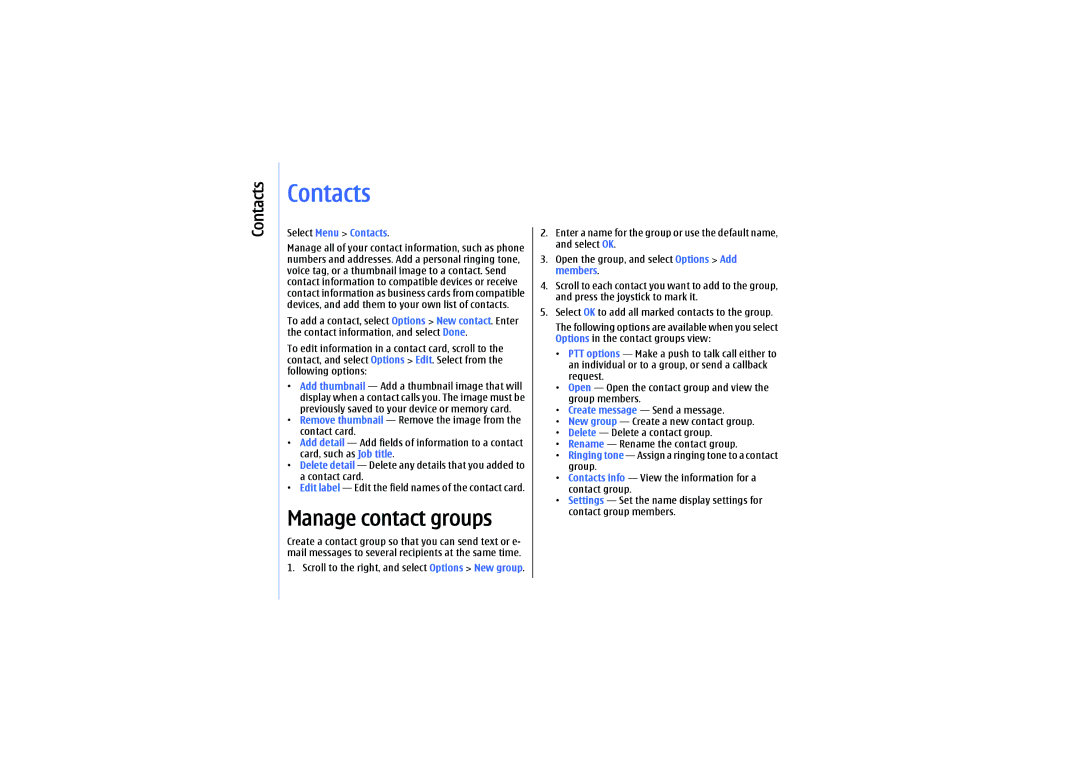 Nokia E61 manual Manage contact groups, Select Menu Contacts 