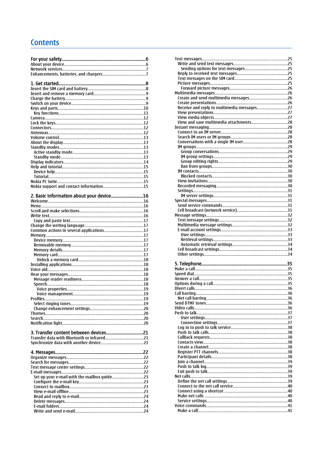 Nokia E61i manual Contents 