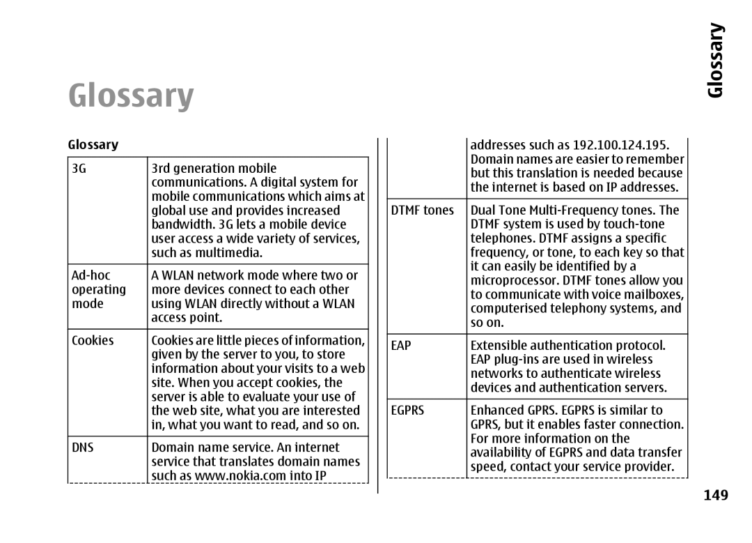 Nokia E66 manual Glossary 