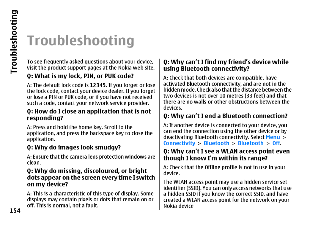 Nokia E66 manual Troubleshooting 