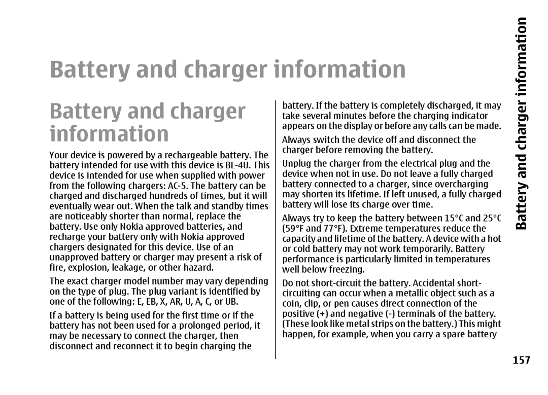 Nokia E66 manual Battery and charger information, Information 