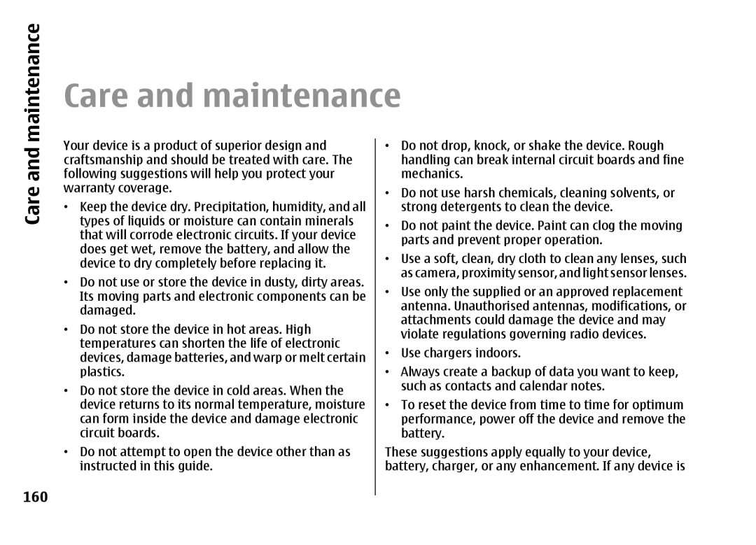 Nokia E66 manual Care and maintenance, Maintenance 