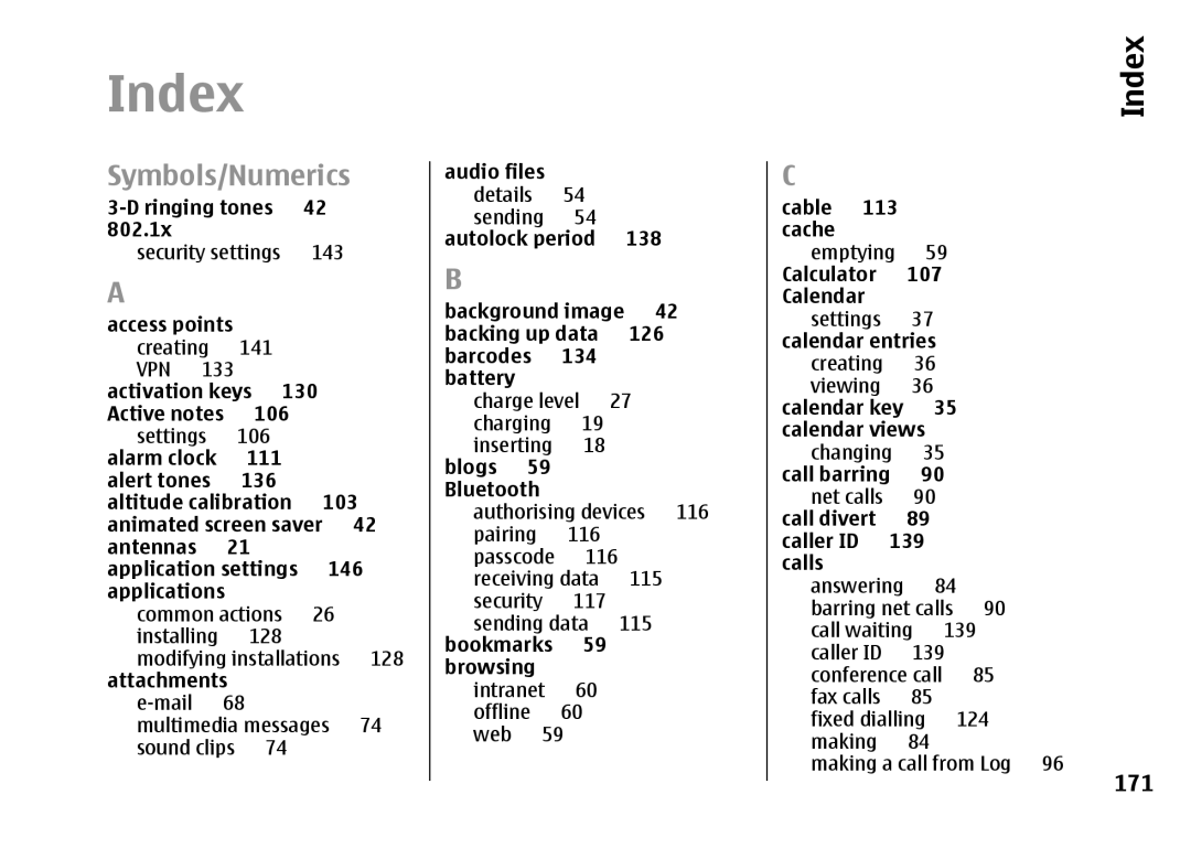 Nokia E66 manual Index 