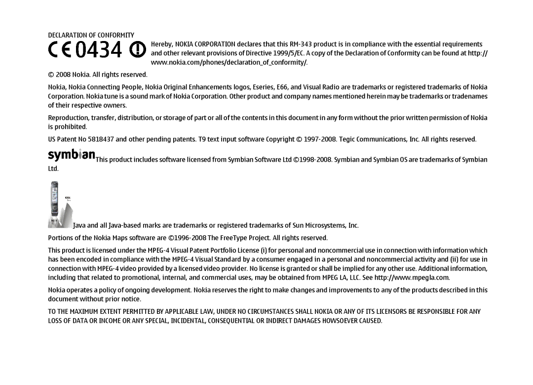 Nokia E66 manual Declaration of Conformity 