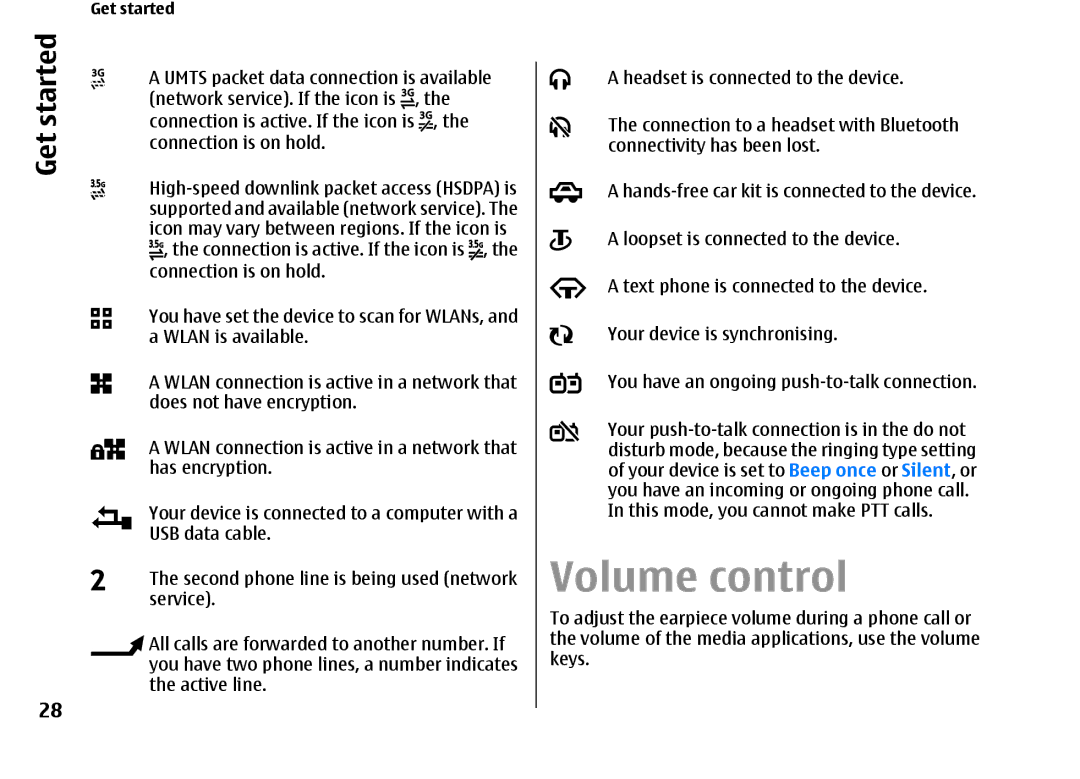 Nokia E66 manual Volume control 