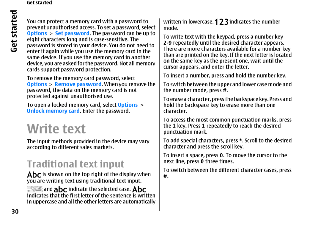 Nokia E66 manual Write text, Traditional text input 