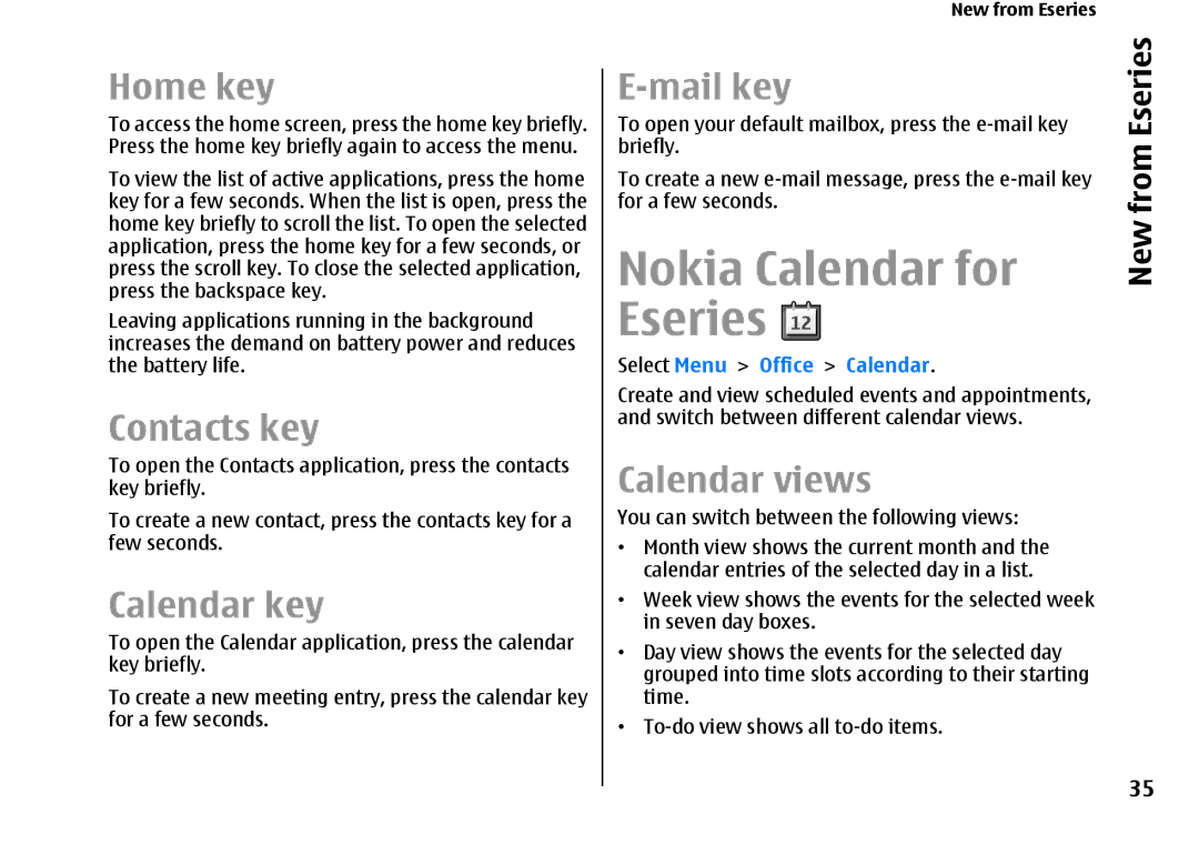 Nokia E66 manual Nokia Calendar for Eseries 