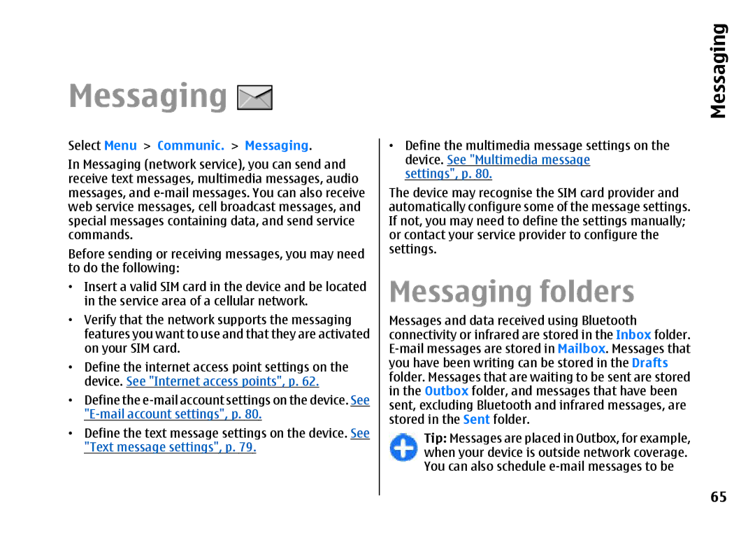 Nokia E66 manual Messaging folders, Select Menu Communic. Messaging 