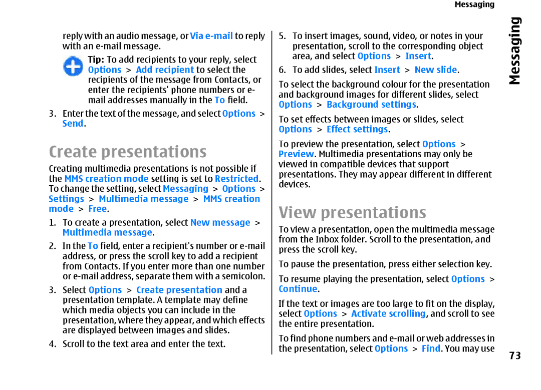 Nokia E66 manual Create presentations, View presentations 