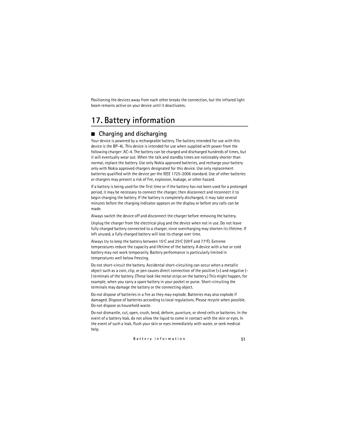 Nokia E71x manual Battery information, Charging and discharging 