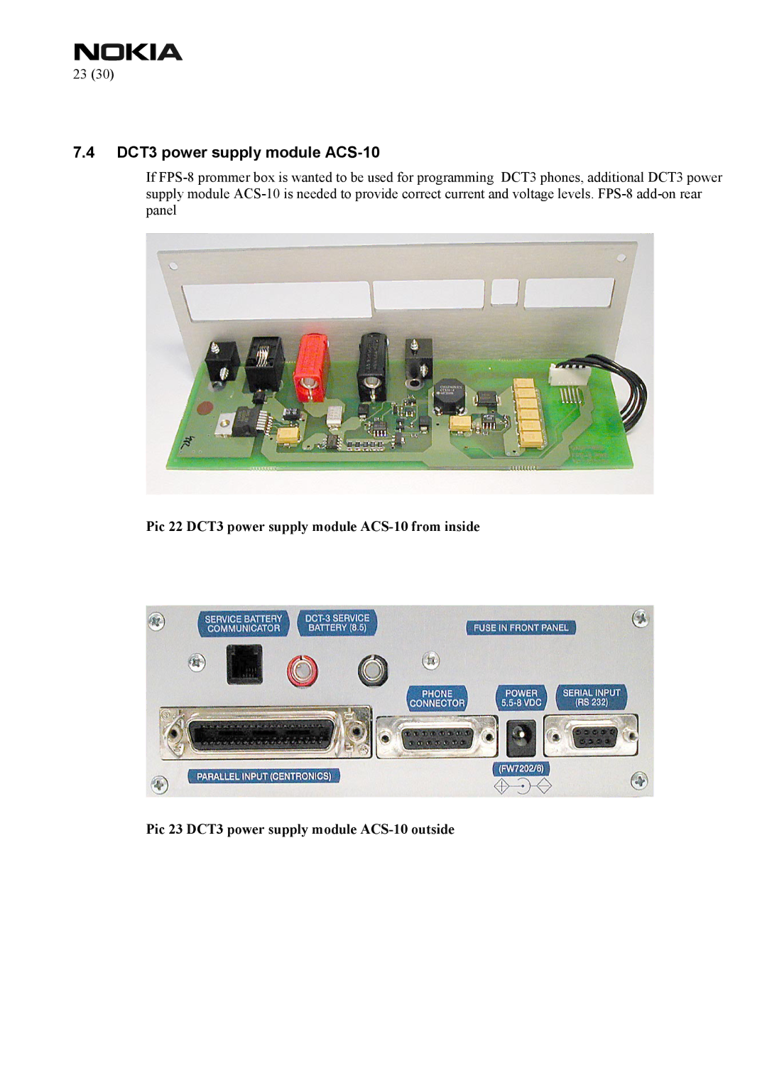 Nokia FPS-8 manual DCT3 power supply module ACS-10 