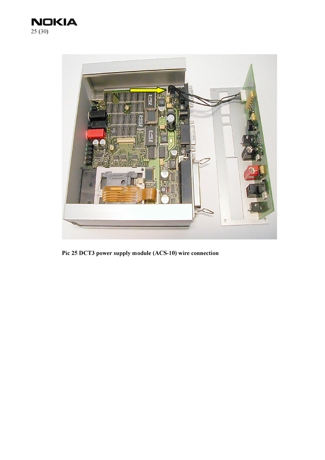 Nokia FPS-8 manual Pic 25 DCT3 power supply module ACS-10 wire connection 