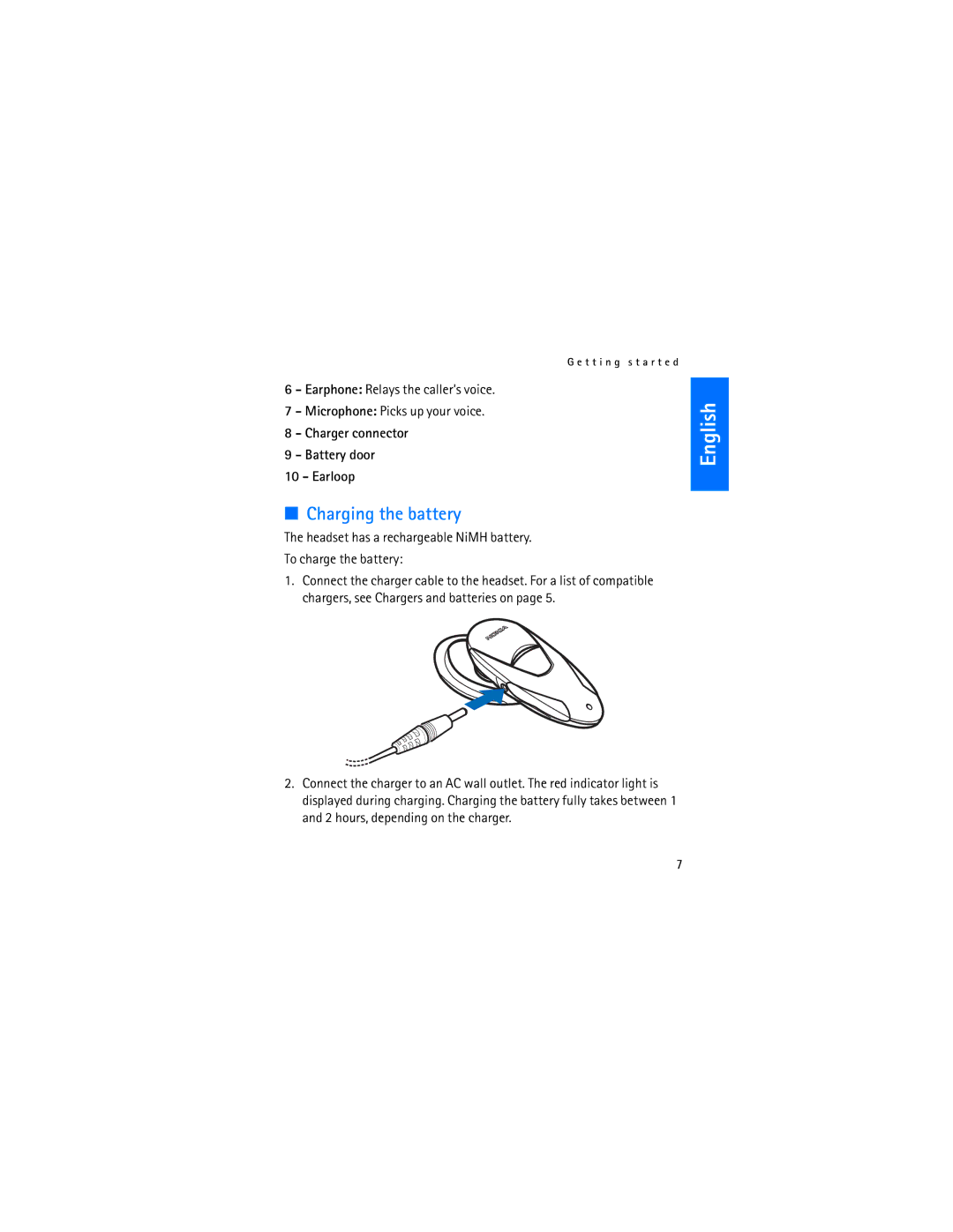 Nokia HDW-3 manual Charging the battery 