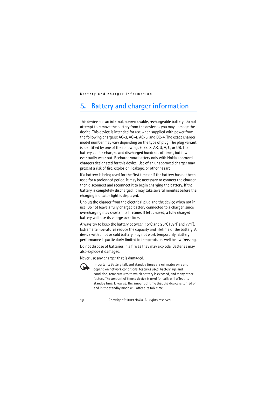 Nokia HF-510 manual Battery and charger information 