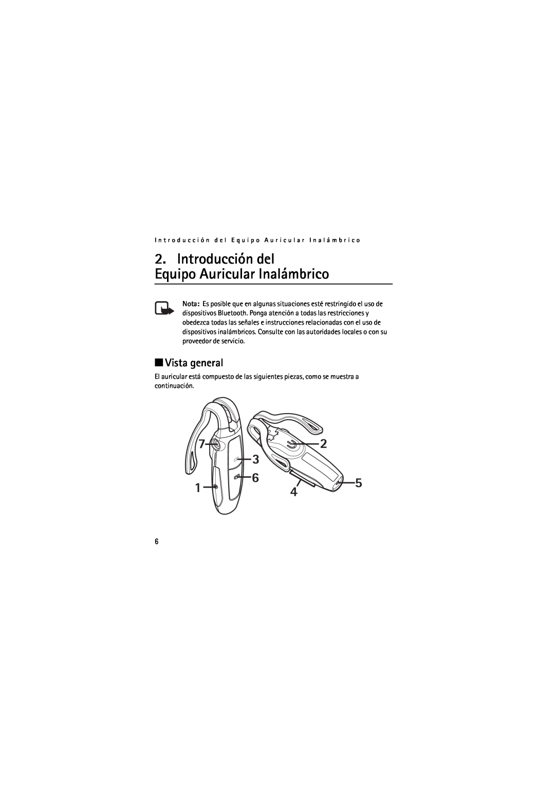 Nokia (HS-11W) manual Introducción del Equipo Auricular Inalámbrico, Vista general 
