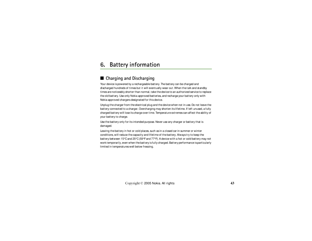 Nokia HS-13W manual Battery information, Charging and Discharging 