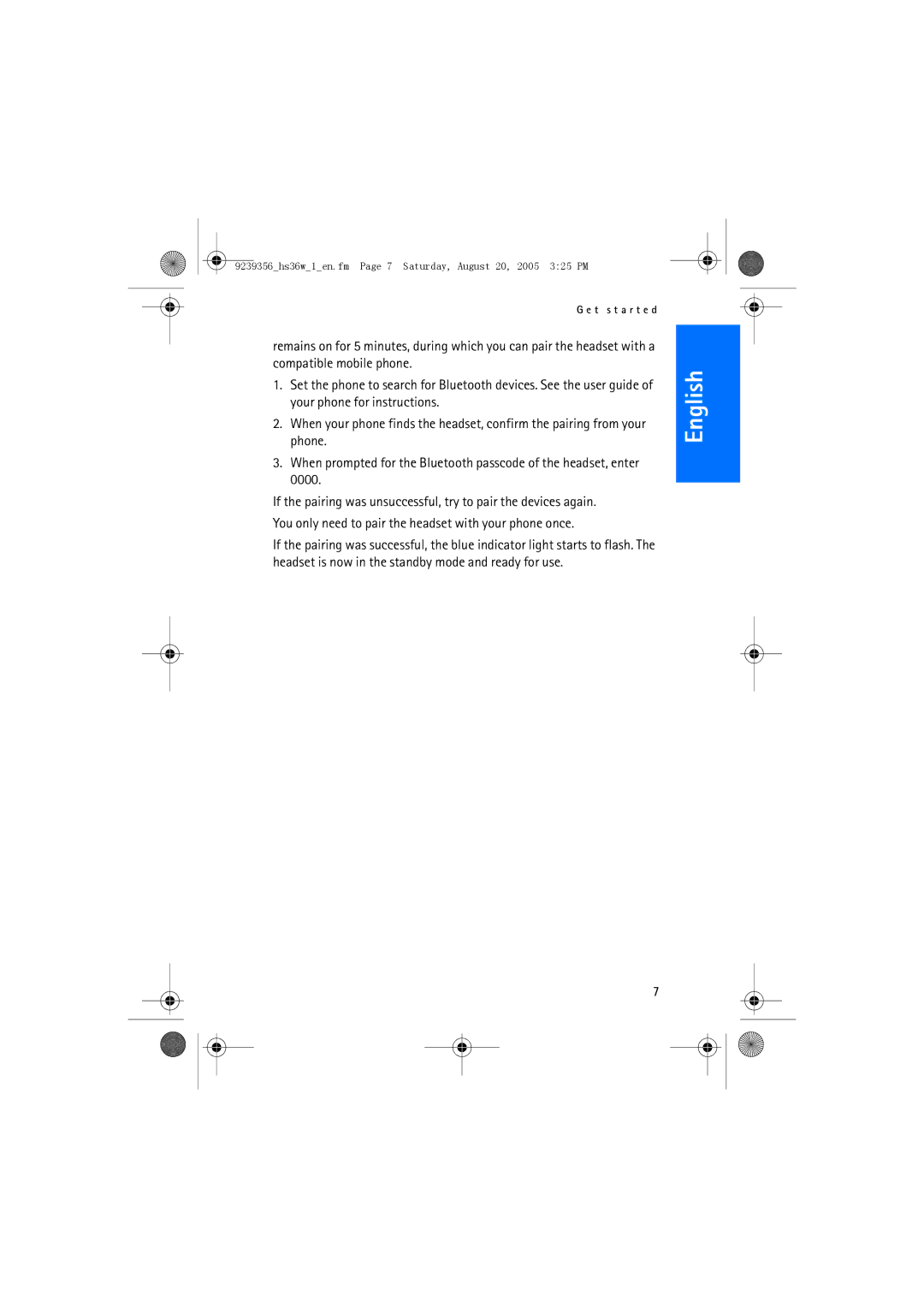Nokia HS 36W manual 9239356hs36w1en.fm Page 7 Saturday, August 20, 2005 325 PM 