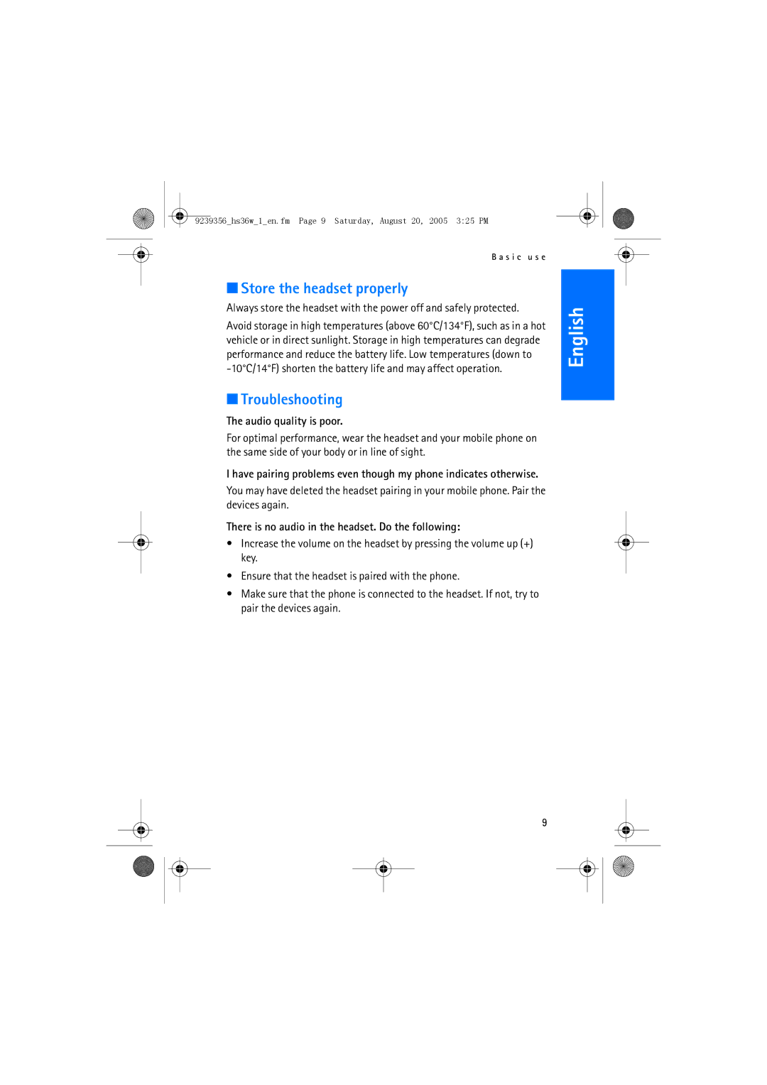 Nokia HS 36W manual Store the headset properly, Troubleshooting 