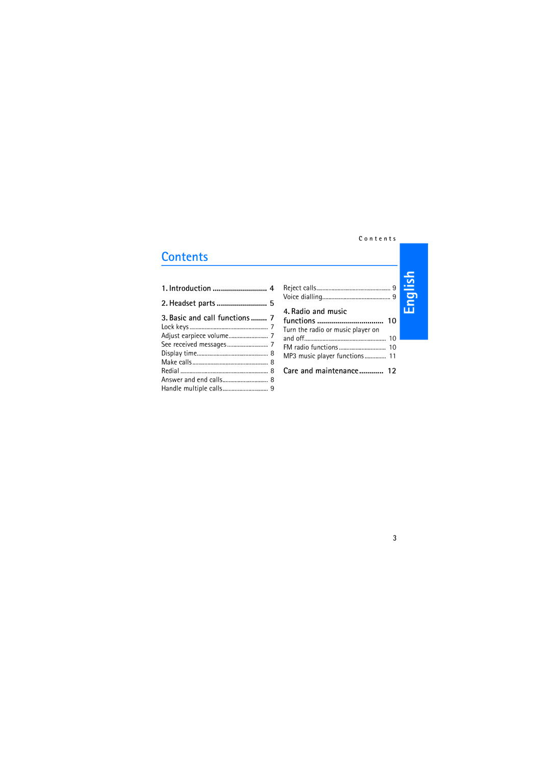 Nokia HS-6 manual English, Contents 