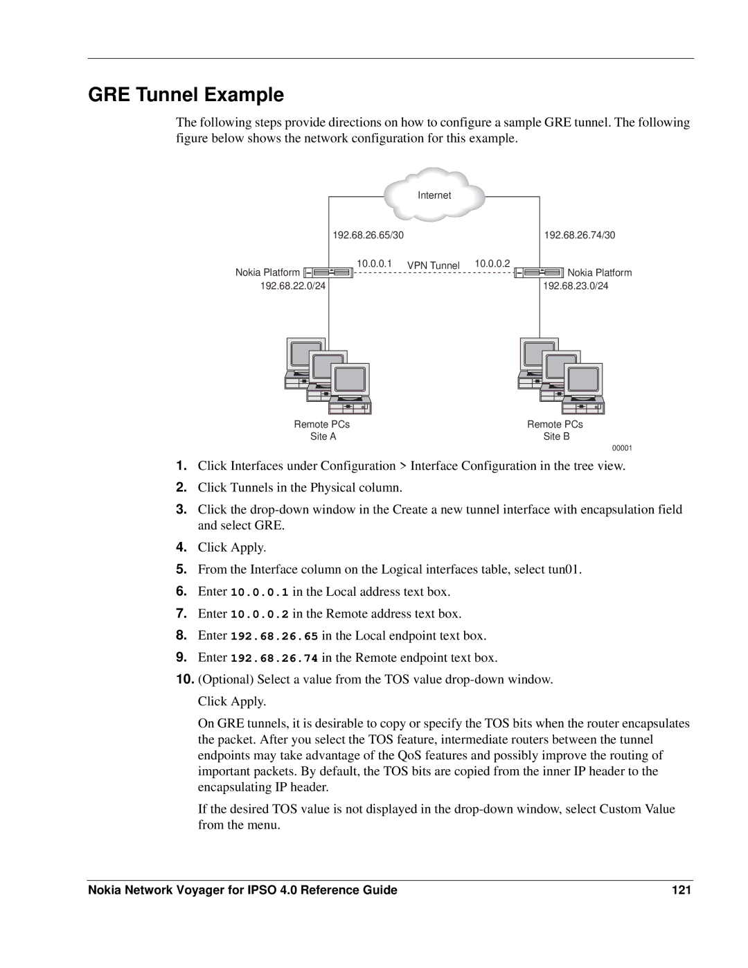 Nokia IPSO 4.0 manual GRE Tunnel Example, Nokia Network Voyager for Ipso 4.0 Reference Guide 121 