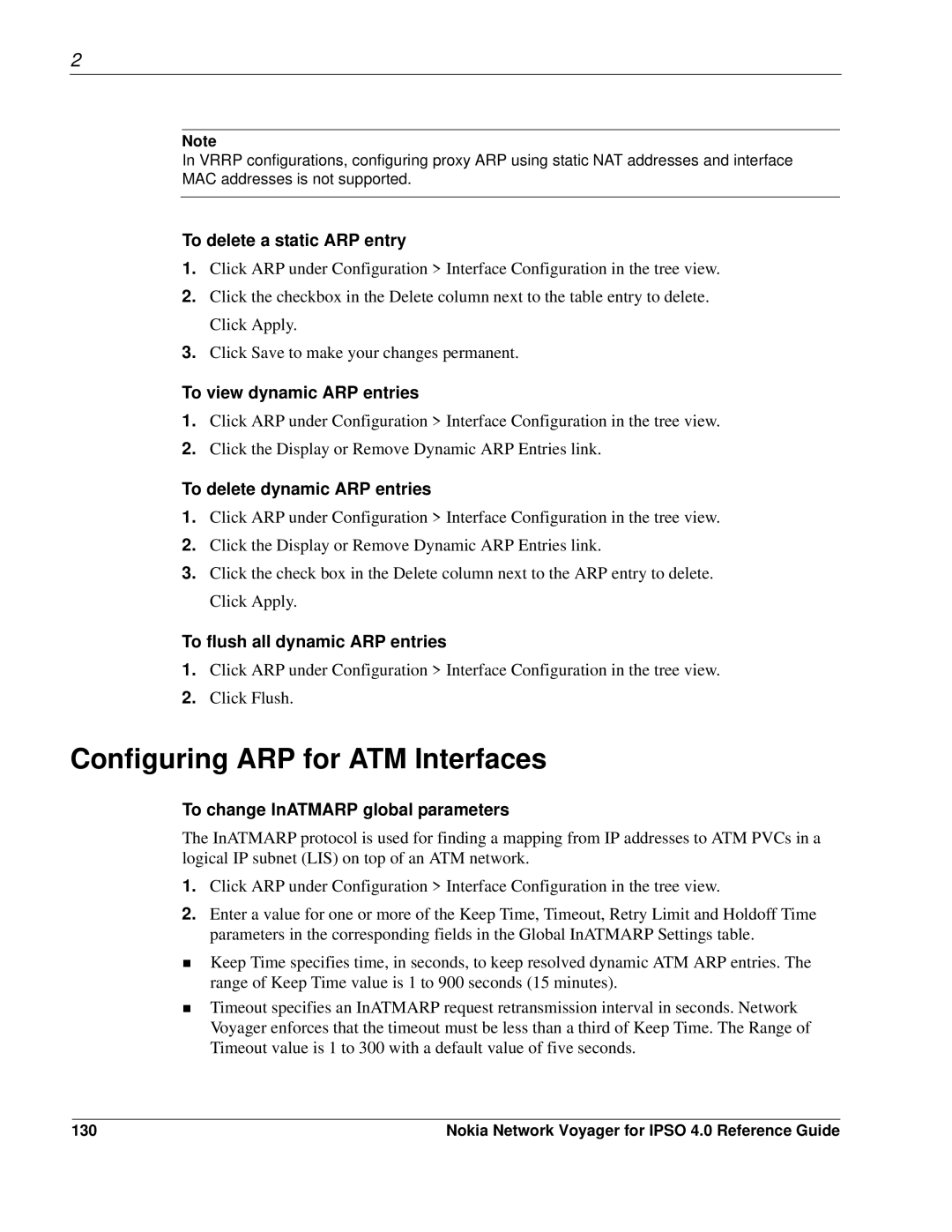 Nokia IPSO 4.0 manual Configuring ARP for ATM Interfaces 