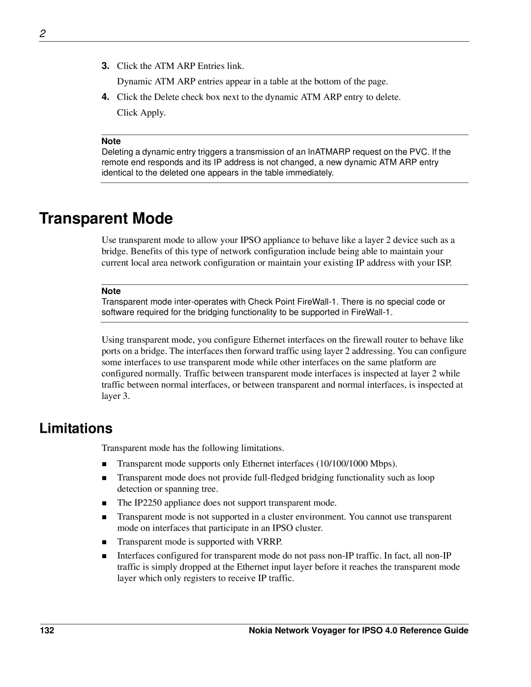 Nokia IPSO 4.0 manual Transparent Mode, Limitations, 132 