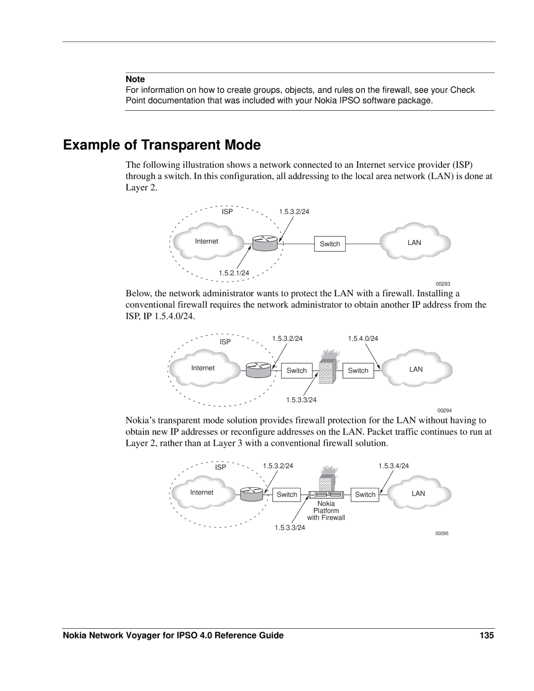 Nokia IPSO 4.0 manual Example of Transparent Mode, Nokia Network Voyager for Ipso 4.0 Reference Guide 135 