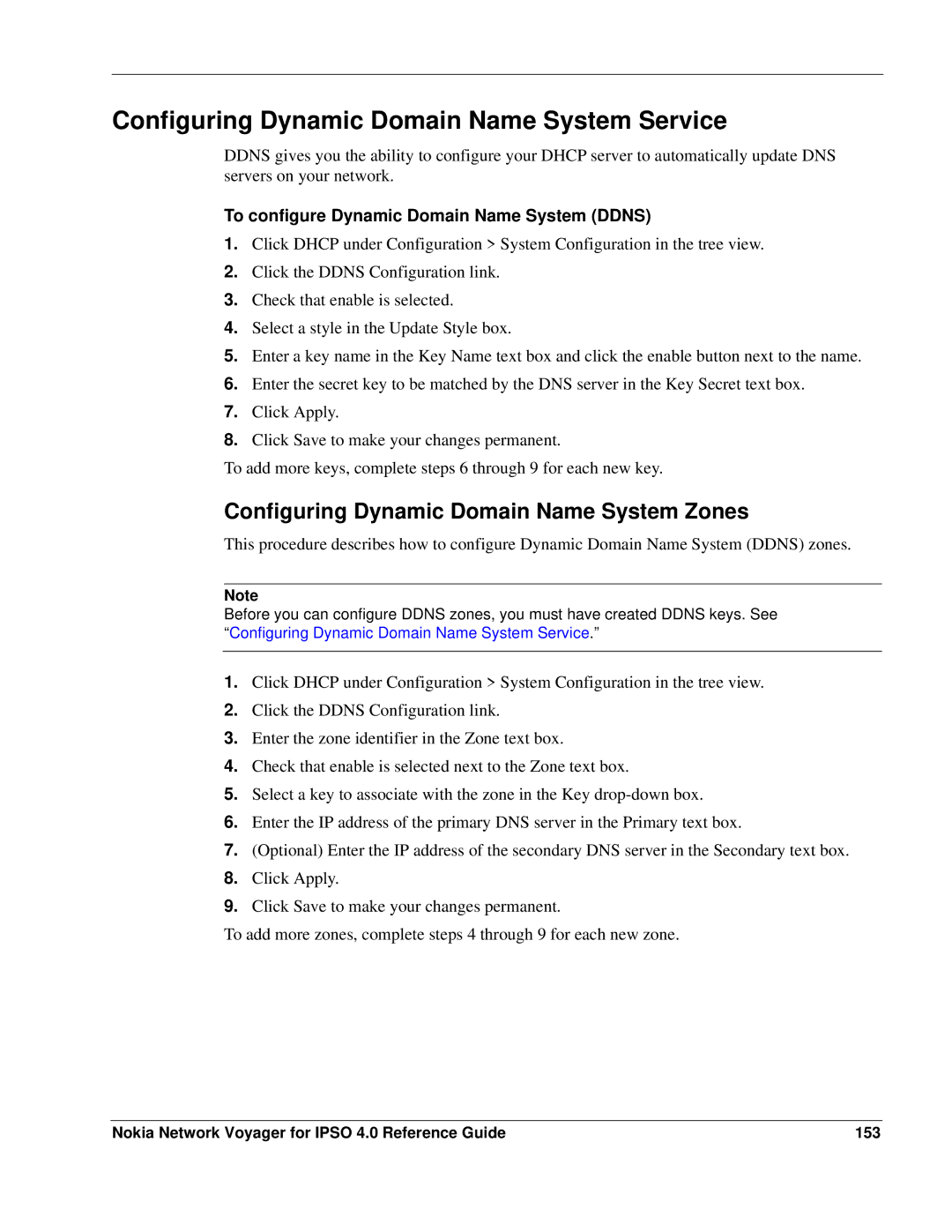 Nokia IPSO 4.0 manual Configuring Dynamic Domain Name System Service, Configuring Dynamic Domain Name System Zones 