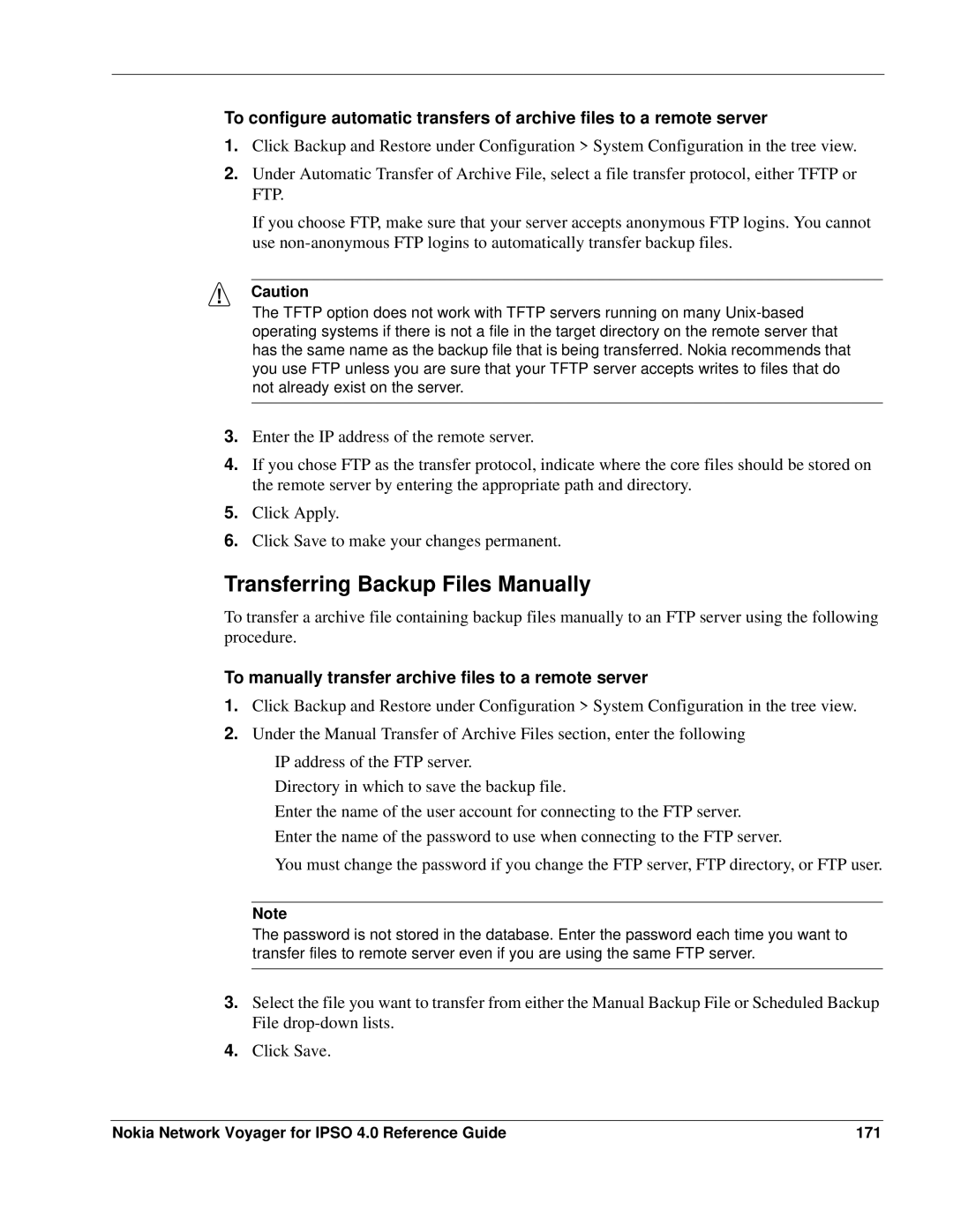 Nokia IPSO 4.0 Transferring Backup Files Manually, To manually transfer archive files to a remote server 