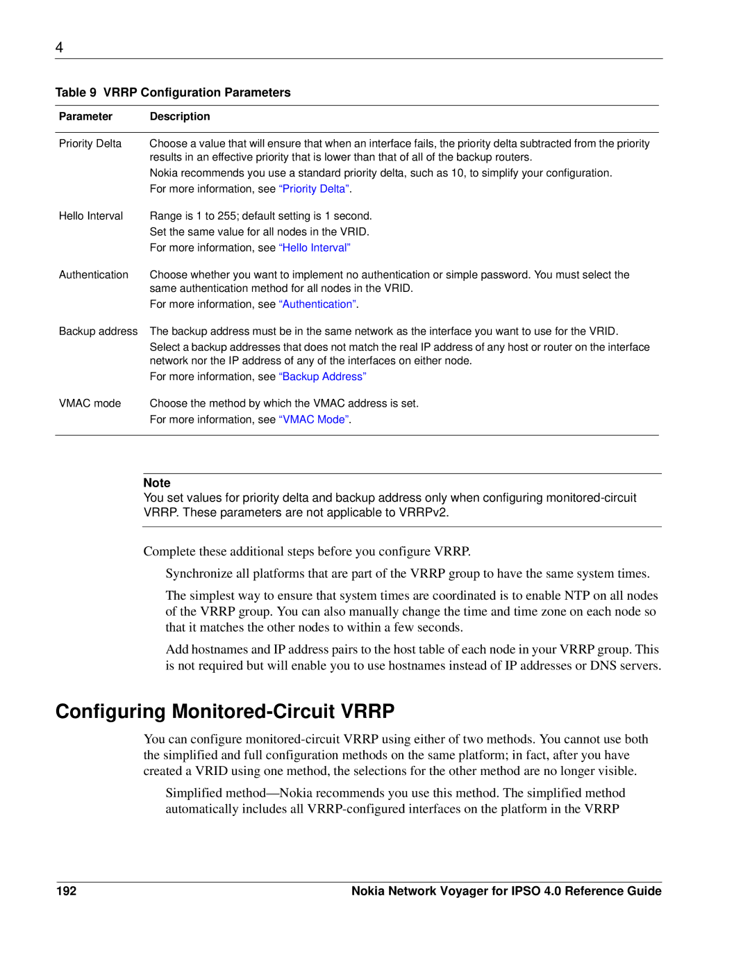 Nokia IPSO 4.0 manual Configuring Monitored-Circuit Vrrp, 192 