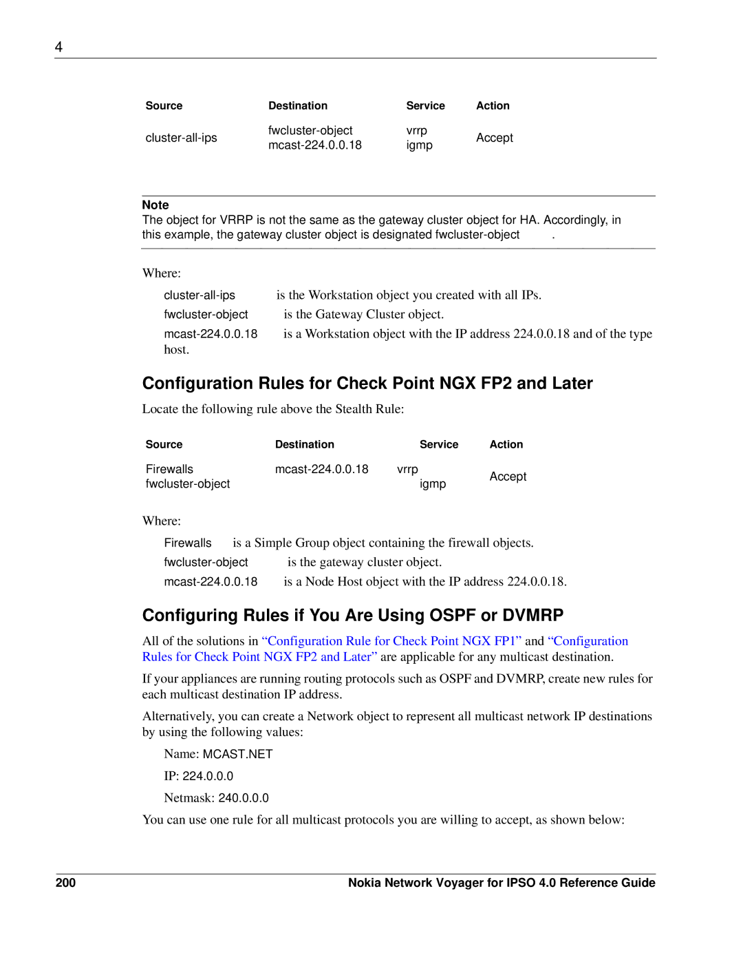 Nokia IPSO 4.0 Configuration Rules for Check Point NGX FP2 and Later, Configuring Rules if You Are Using Ospf or Dvmrp 