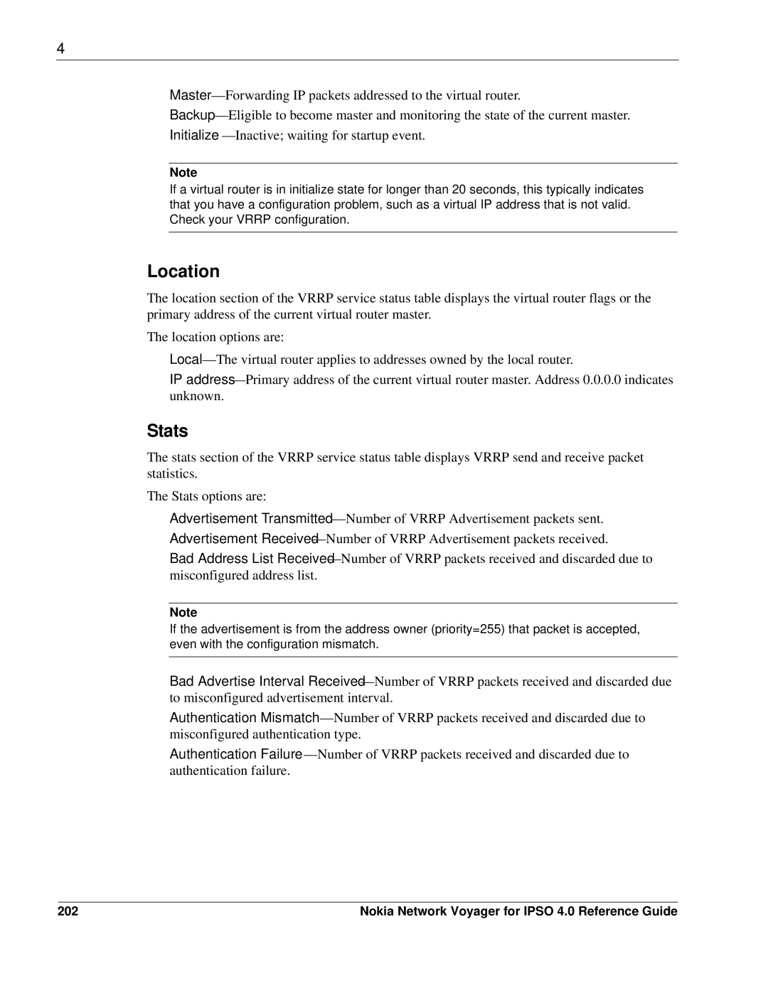 Nokia IPSO 4.0 manual Location, Stats, 202 