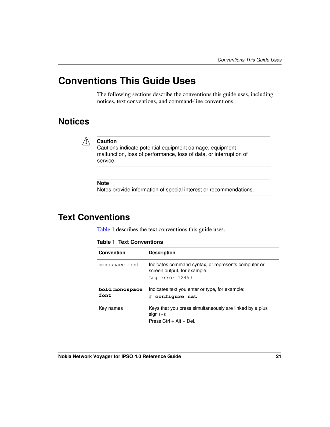 Nokia IPSO 4.0 manual Conventions This Guide Uses, Text Conventions, Convention Description 