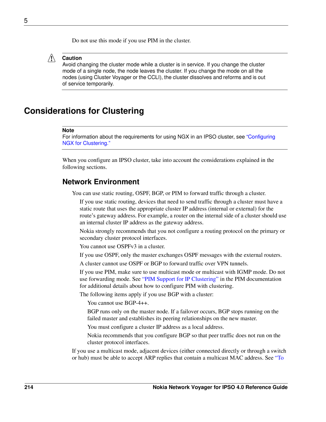 Nokia IPSO 4.0 manual Considerations for Clustering, Network Environment, 214 