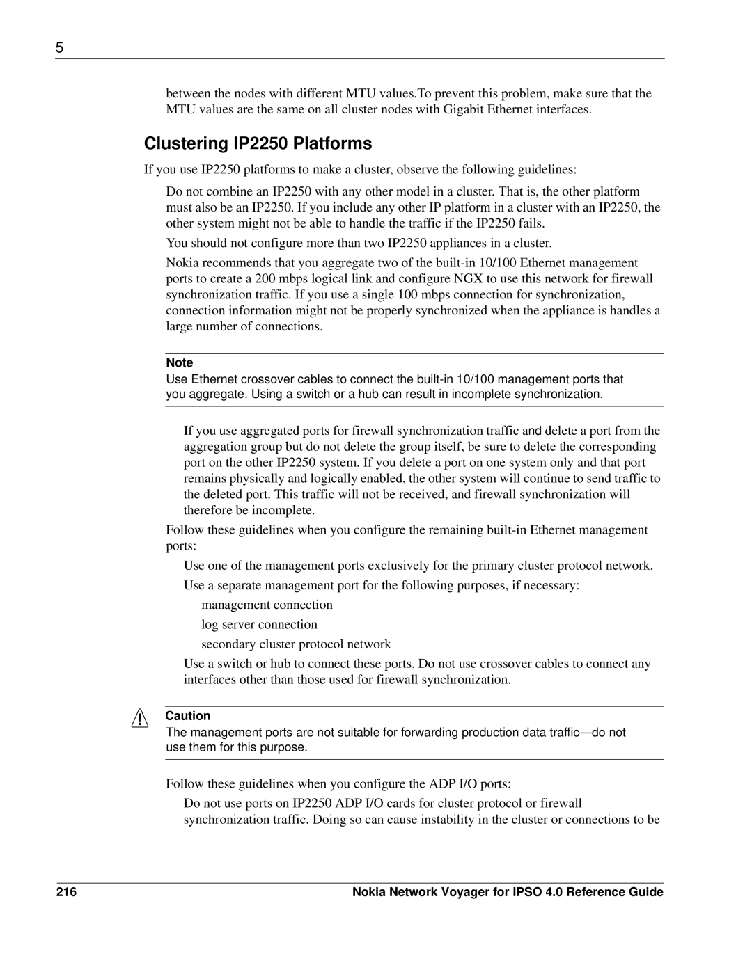 Nokia IPSO 4.0 manual Clustering IP2250 Platforms, 216 