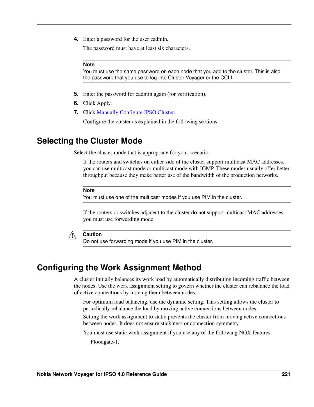 Nokia IPSO 4.0 manual Selecting the Cluster Mode, Configuring the Work Assignment Method 