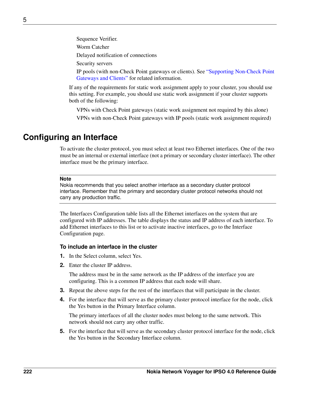 Nokia IPSO 4.0 manual Configuring an Interface, To include an interface in the cluster, 222 