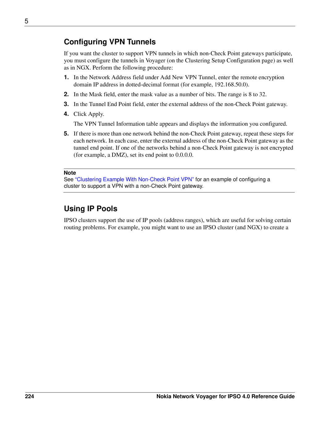 Nokia IPSO 4.0 manual Configuring VPN Tunnels, Using IP Pools, 224 