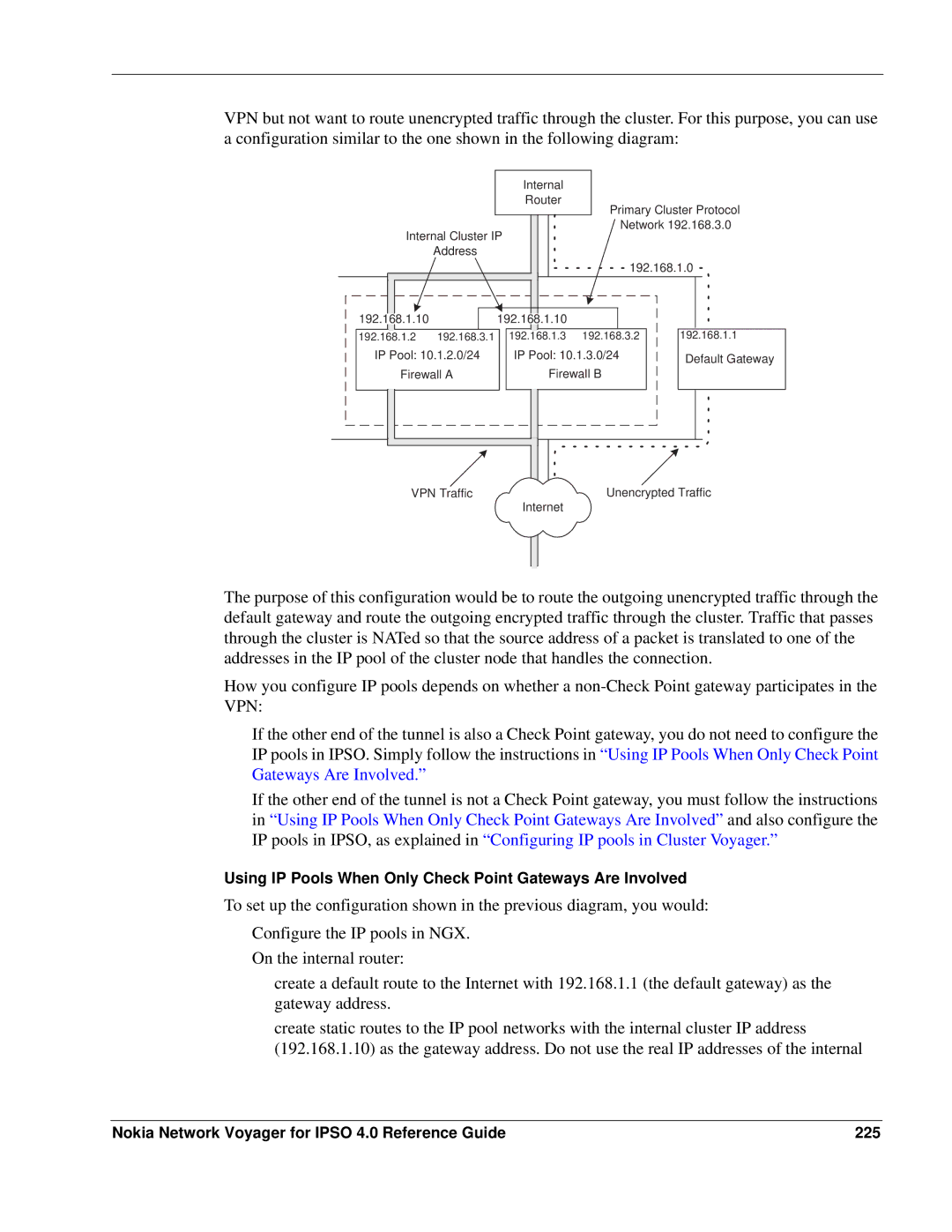 Nokia IPSO 4.0 manual Using IP Pools When Only Check Point Gateways Are Involved 