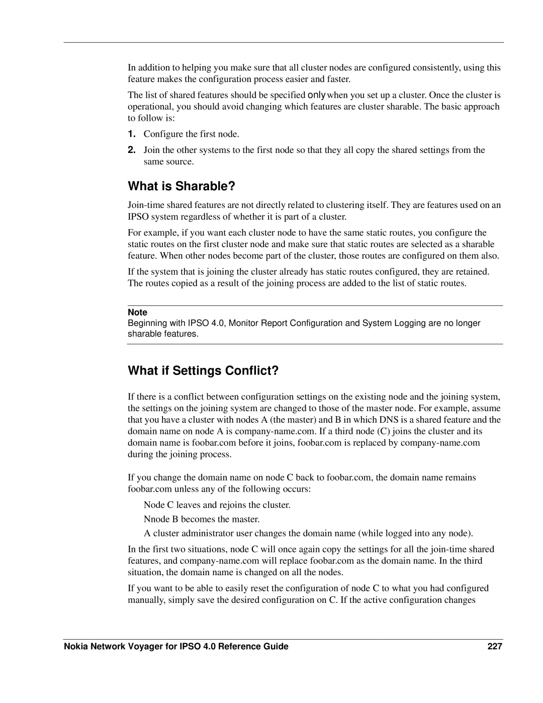 Nokia IPSO 4.0 manual What is Sharable?, What if Settings Conflict?, Nokia Network Voyager for Ipso 4.0 Reference Guide 227 