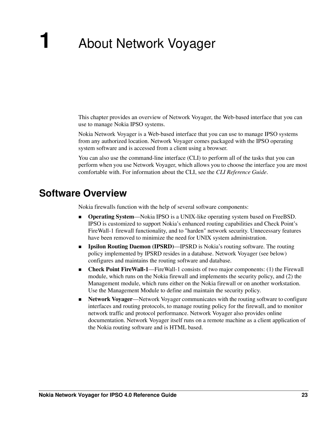 Nokia IPSO 4.0 manual Software Overview, Nokia Network Voyager for Ipso 4.0 Reference Guide 