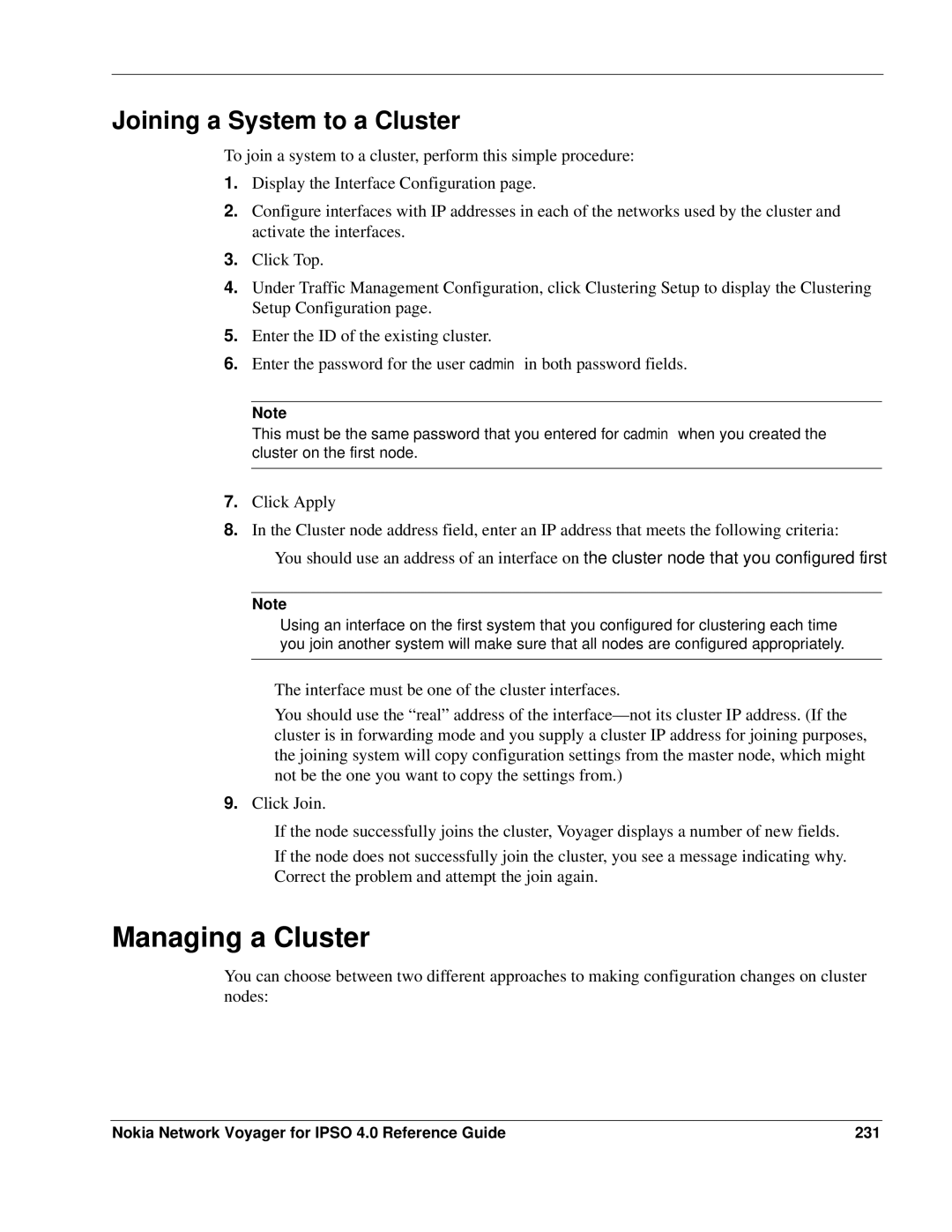 Nokia IPSO 4.0 Managing a Cluster, Joining a System to a Cluster, Nokia Network Voyager for Ipso 4.0 Reference Guide 231 