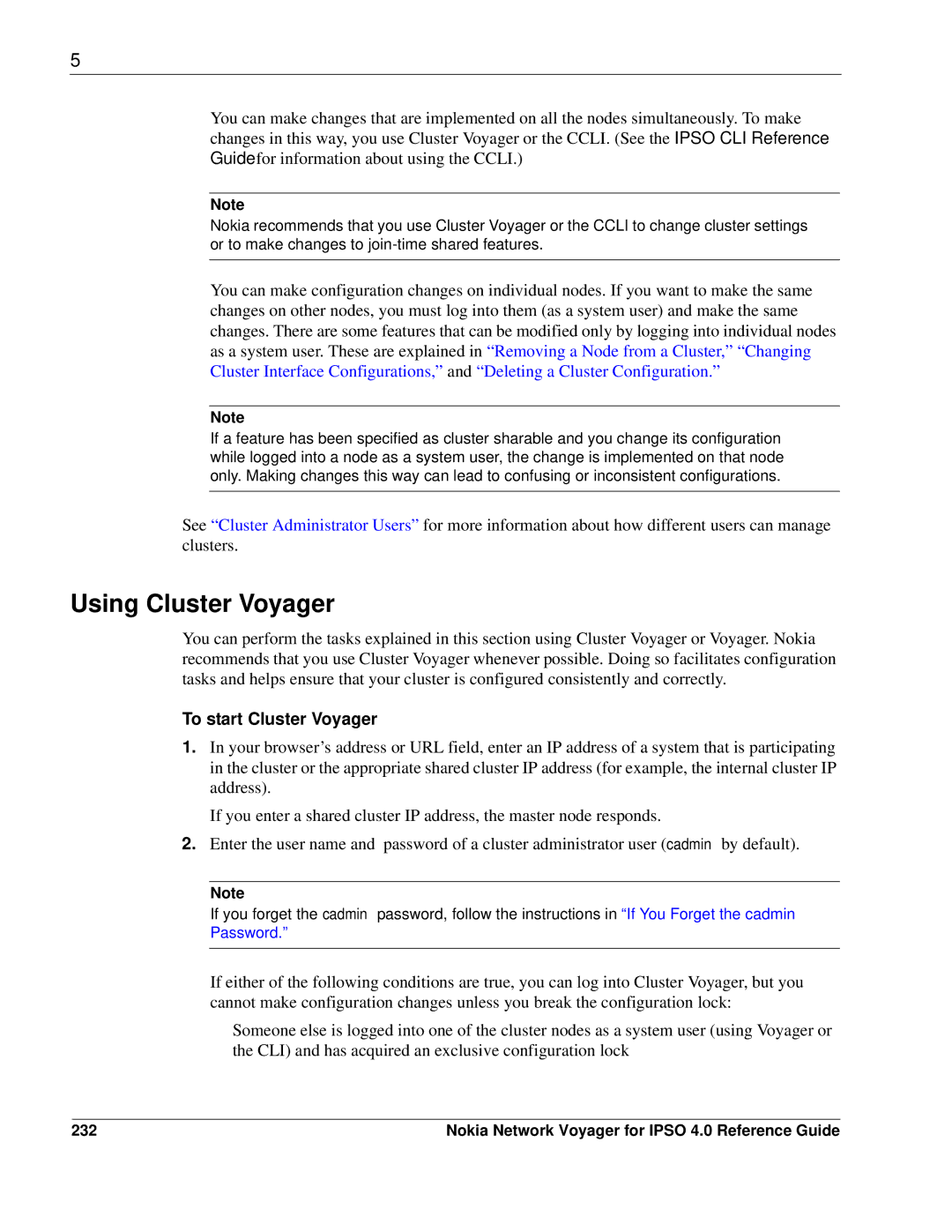 Nokia IPSO 4.0 manual Using Cluster Voyager, To start Cluster Voyager, 232 